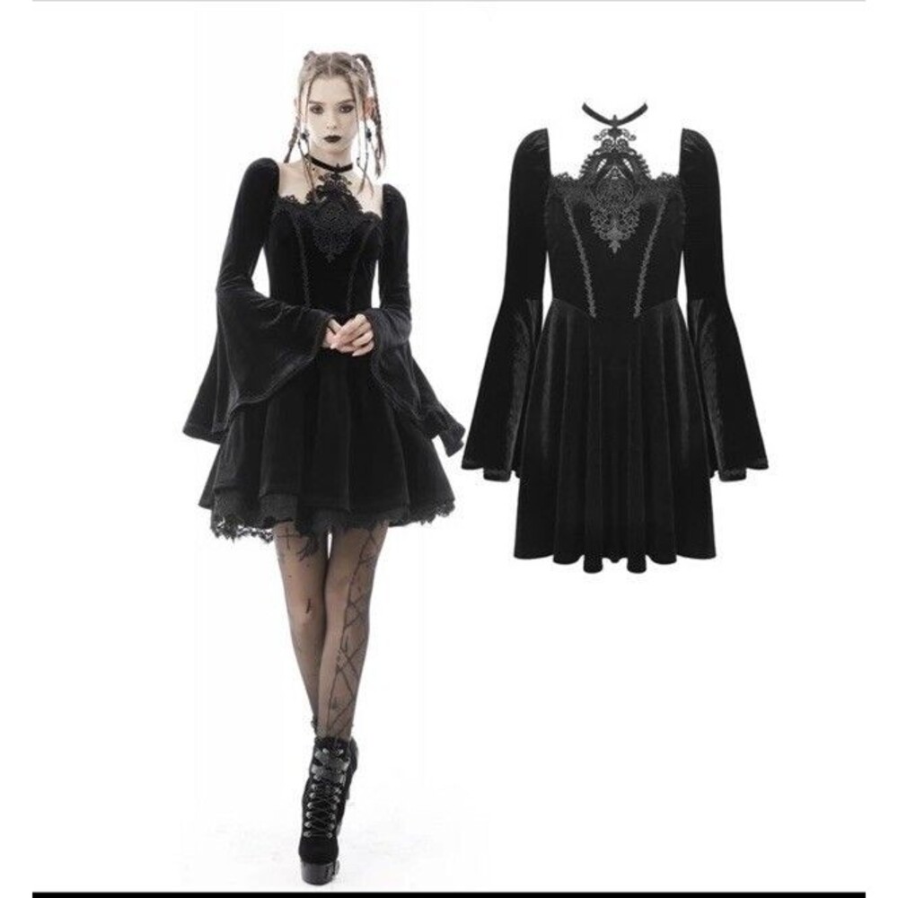 Dark In Love Women Black Lost Princess Black Velvet Dress Sz M Fairy Grunge
